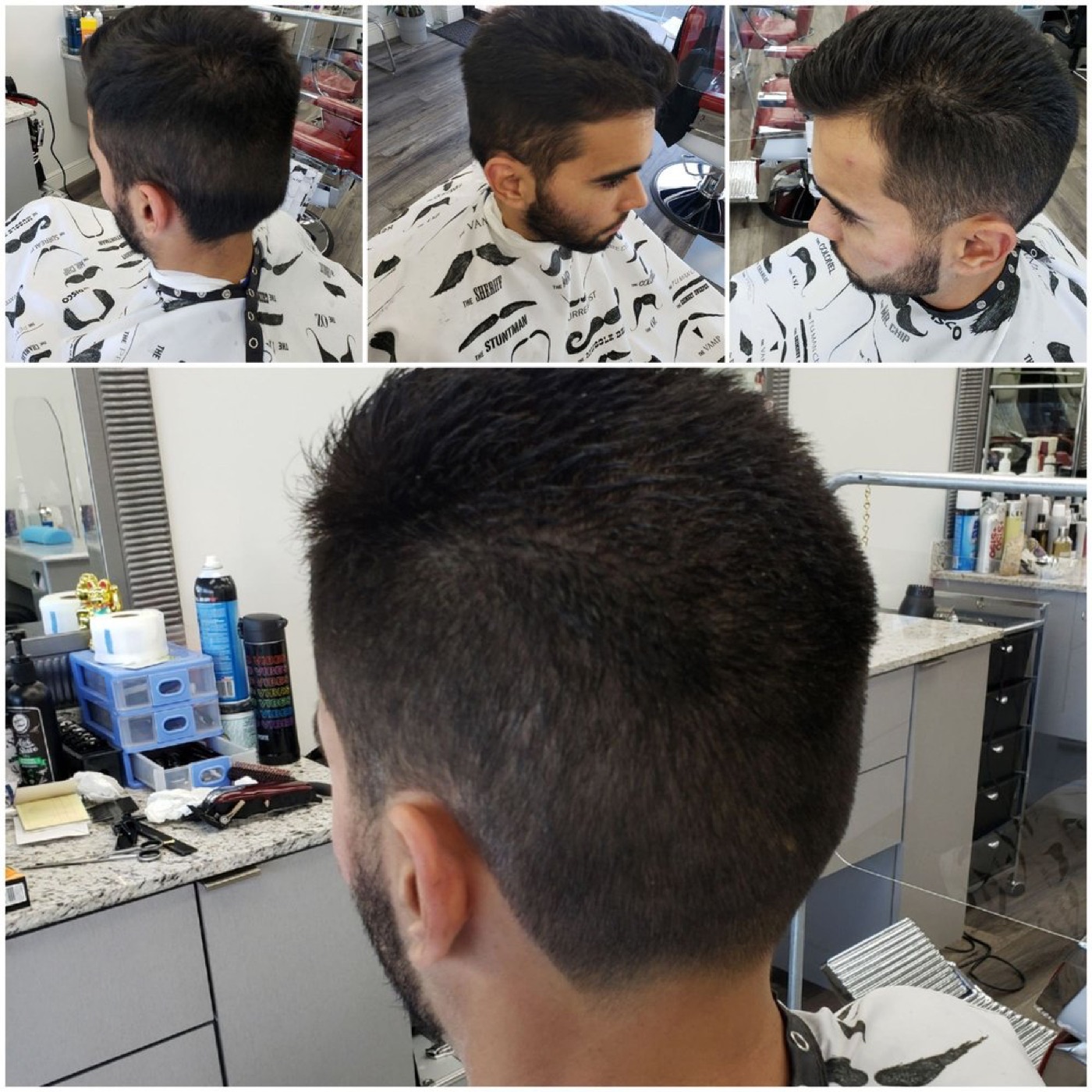 Back view of a fresh skin fade with a sharp neckline